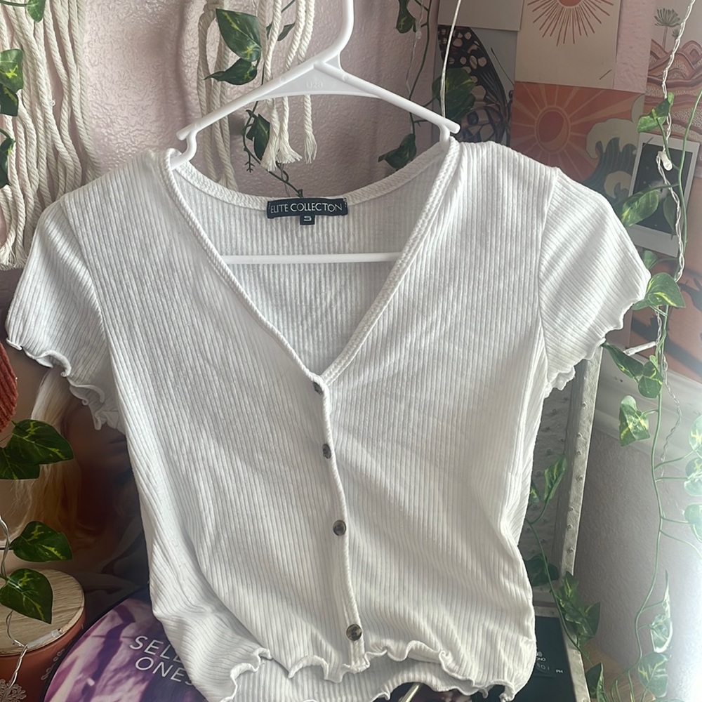 White crop button up